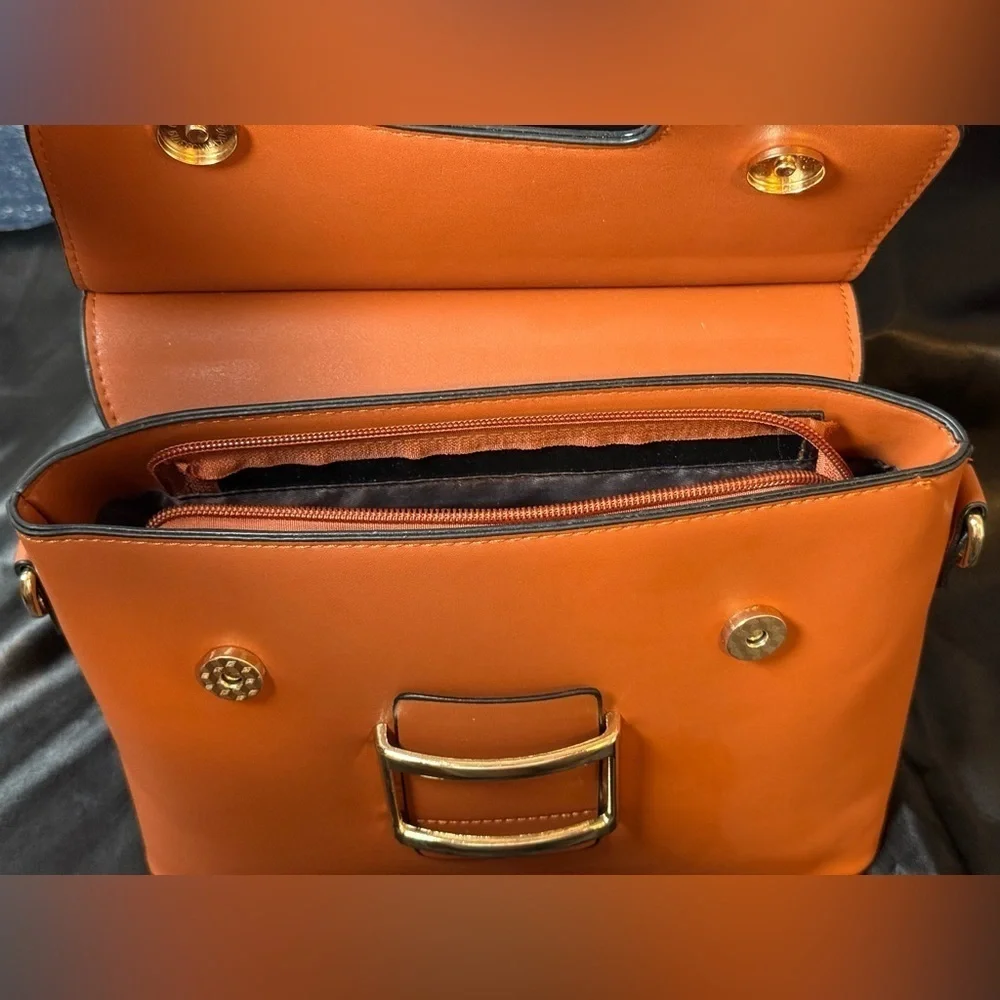 Rust Brown Vegan Leather Satchel with Adjustable Strap and Spacious Interior
